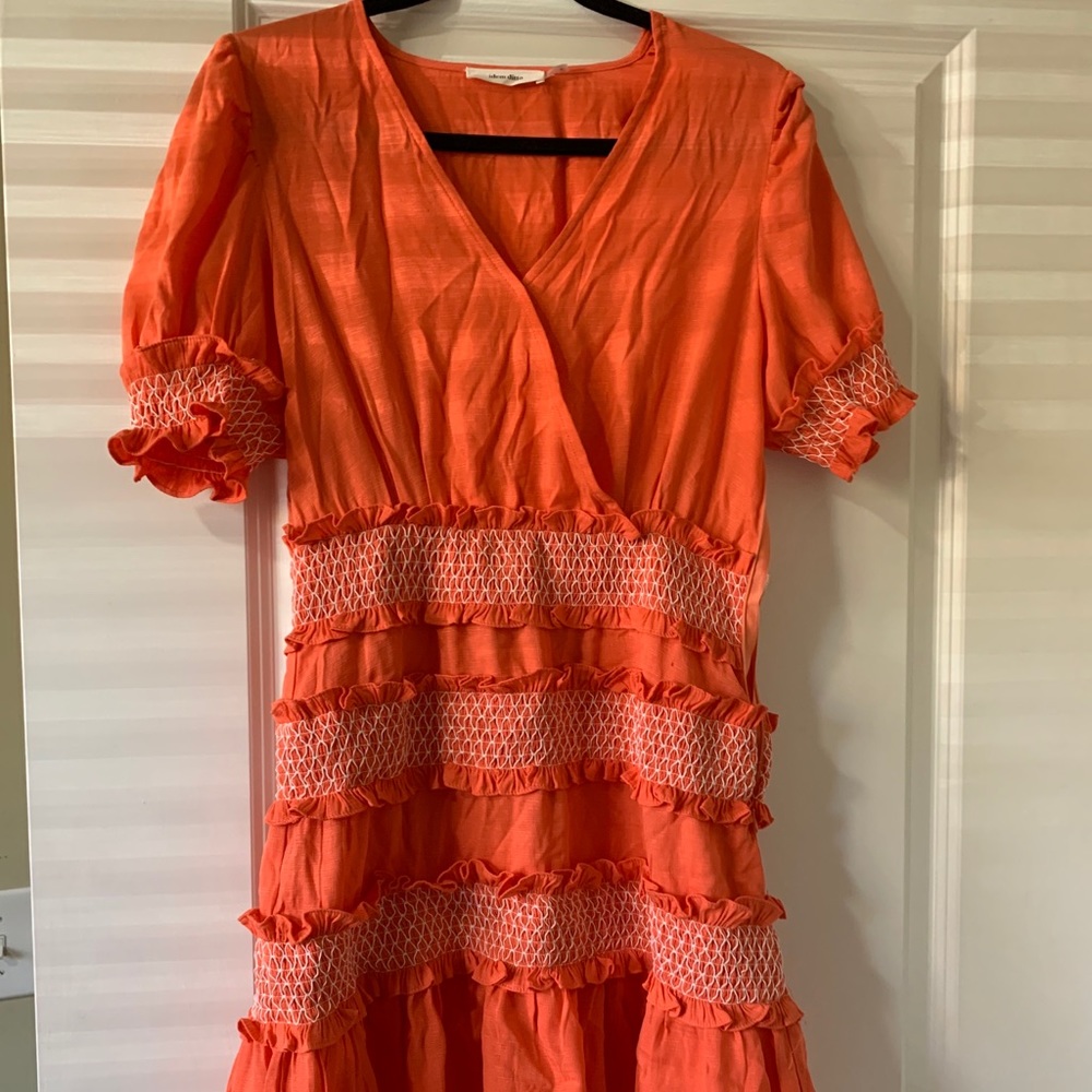 Orange mini ruched dress